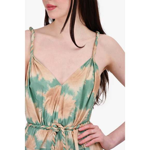 Ulla Johnson Beige/Green Tie Dye Midi Dress Size 12 - Picture 2 of 3